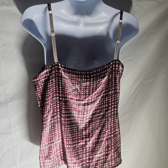 Vintage y2k patterned pink red checker plaid satin top - Picture 3 of 5
